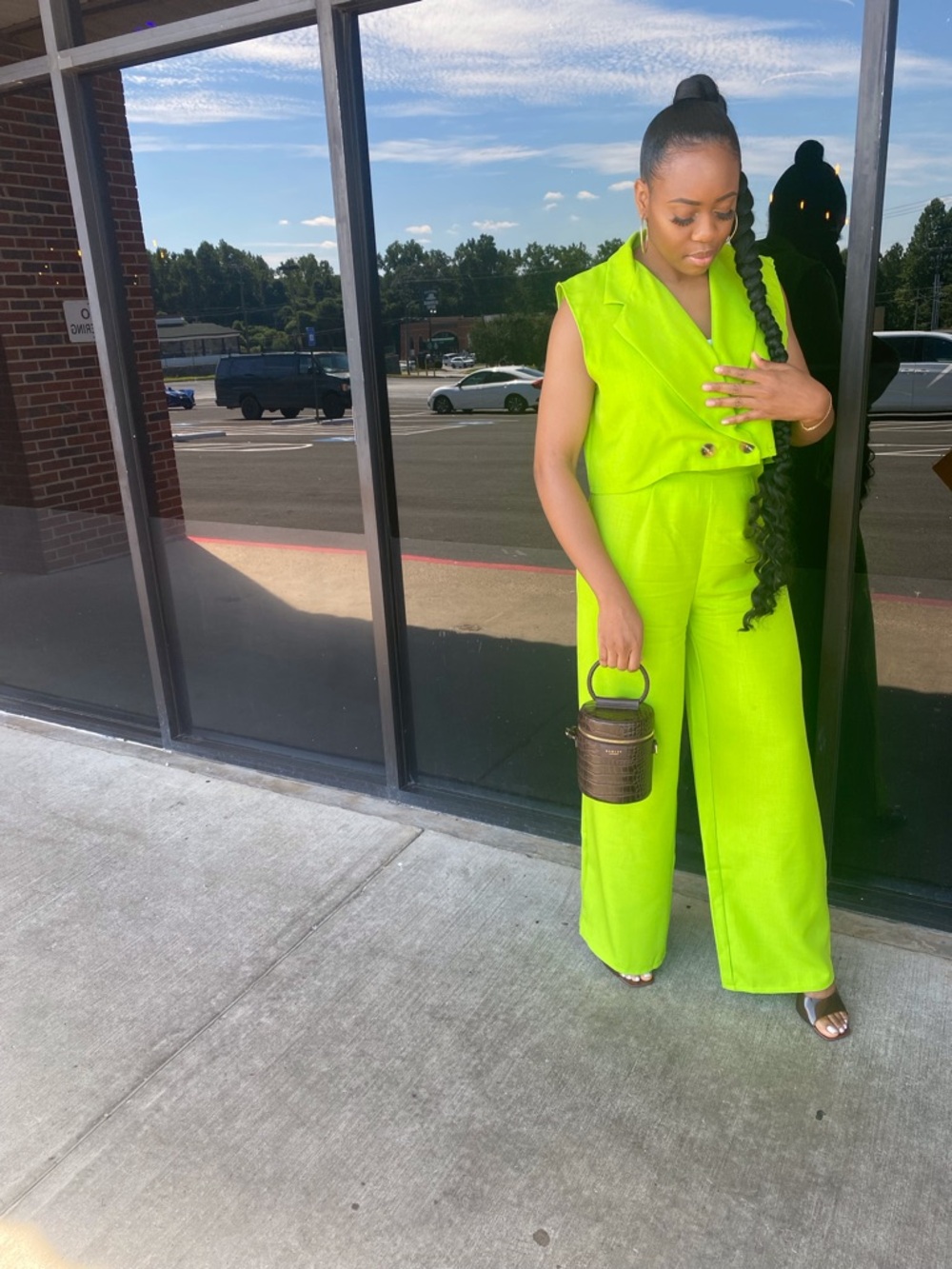 Boohoo Neon Lime Wide-Leg Jumpsuit with Vest Overlay